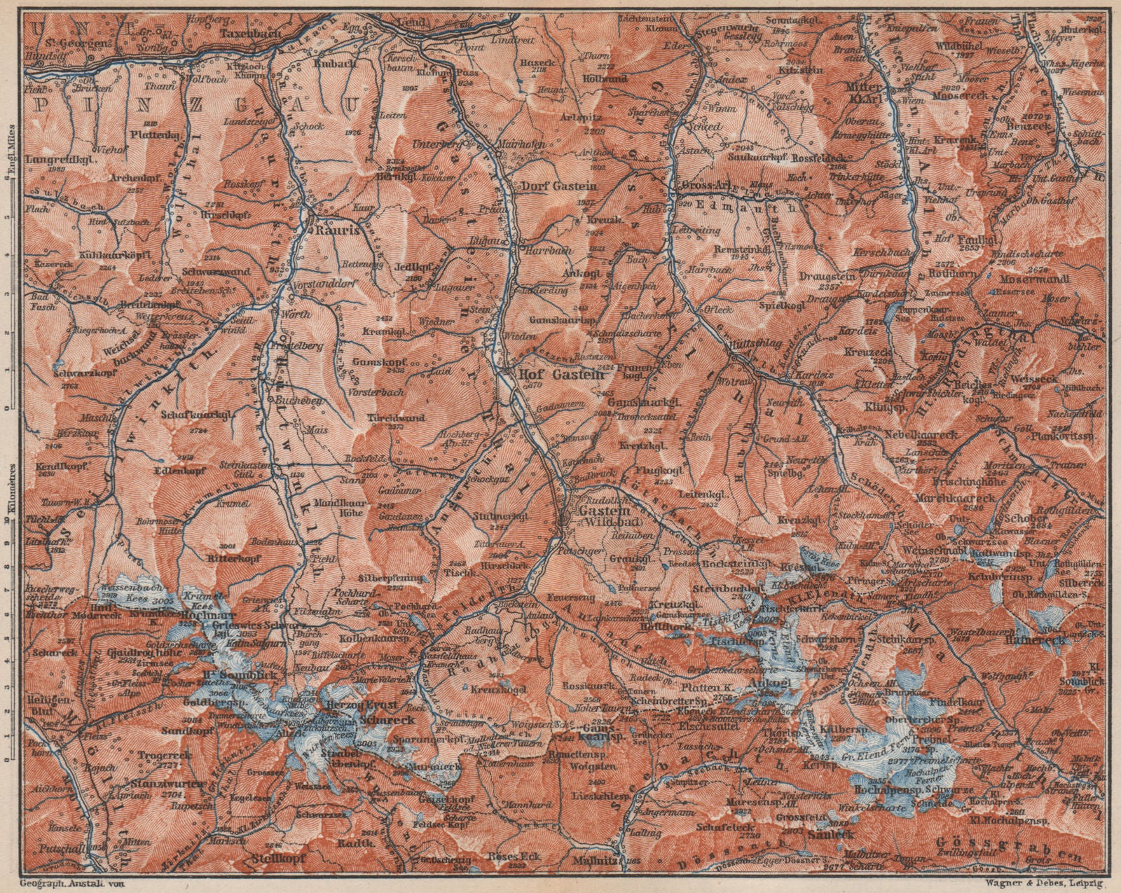 HOHE TAUERN & GASTEINER TAL Ankogelgruppe Goldberggruppe Bad Gastein 1899 map